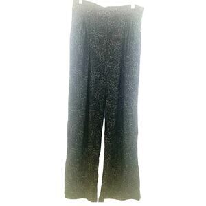INC Wide Leg Pants 6 Black Leopard Womens High Rise Palazzo Linen Blend Pull On